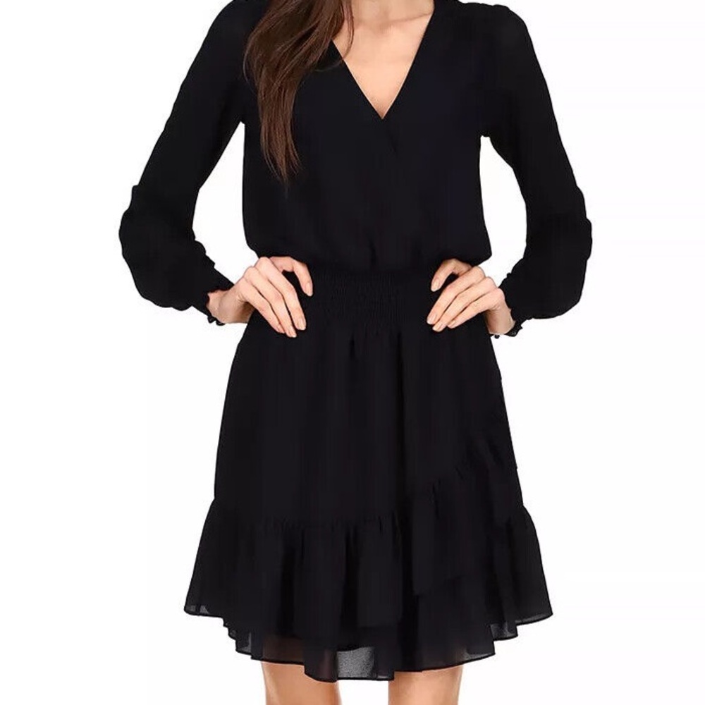 Michael Kors Women's Black Smocked Ruffled Dress